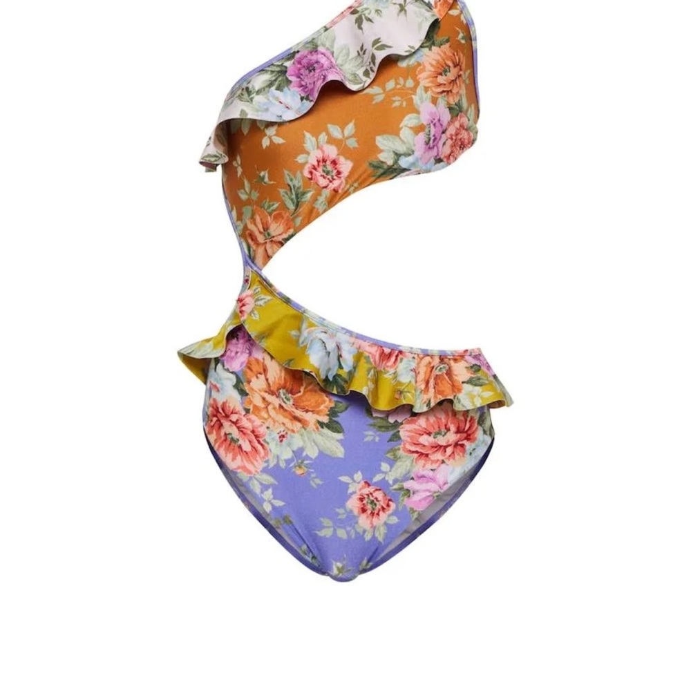 Zimmermann Pattie Floral One-Shoulder Cutout Swimsuit